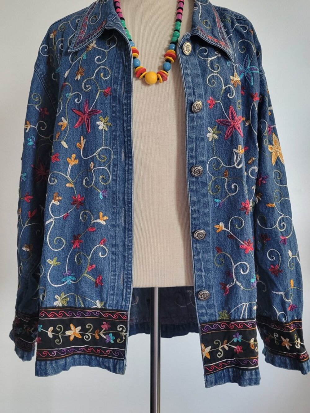 NWOT Your Life Style Embroidered Denim Jacket | Boho Floral Vine Design | Women' - Picture 8 of 16